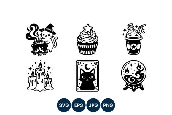 Witch Cat Cauldron Cupcake Magic Vector